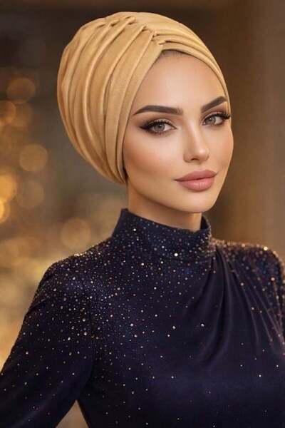 Aişe tesettür Χρυσό Έτοιμο Καπέλο με Κορδόνι