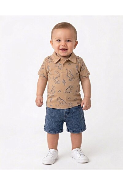 voyyo kids baby Baby Boy Summer Dinosaur Printed Polo Collar T-Shirt 6-9-12-1...