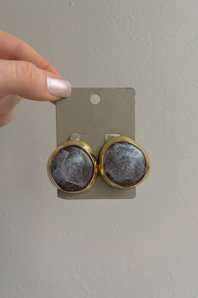 Bijou Luz Gold Plated Marble Pattern Mink Colored Vintage Earrings