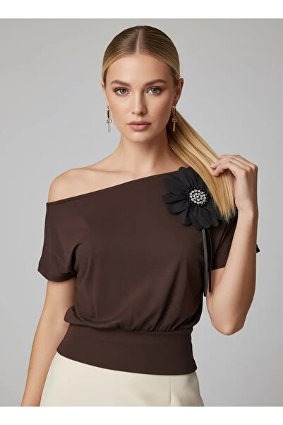 Park Karon 26036 Γυναικεία Μπλούζα από Χτενισμένο Βαμβάκι με Λαιμόκοψη Kayık ...