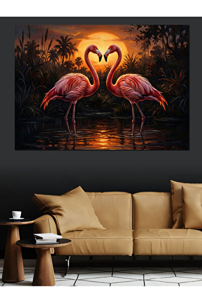 Artmeg Pânză decorativă cu flamingo roz care formează o inimă - Tablou din le...