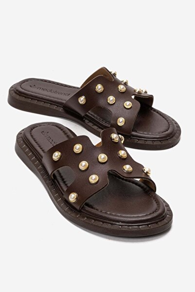CCWAY AYAKKABI Women's Pearl Slippers Brown
