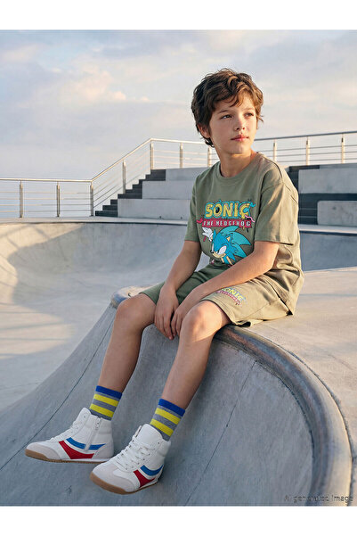 LC Waikiki Khaki Sonic Printed Boys' T-Shirt and Shorts