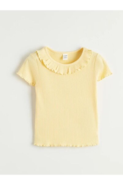 LC Waikiki Ribbed Ruffle Detailed Girls' T-Shirt (S6)
