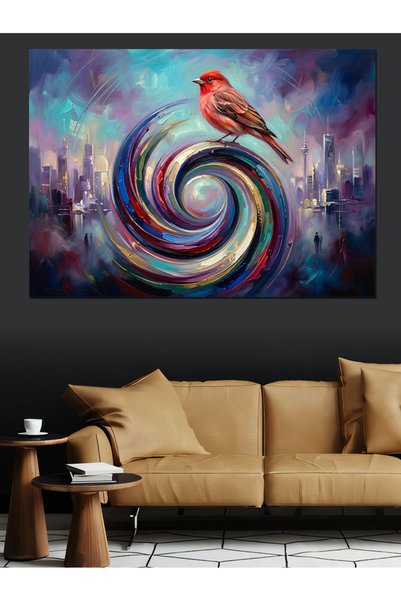 Artmeg Pânză decorativă Spiral Colors și Red Bird - Tablou din lemn MDF