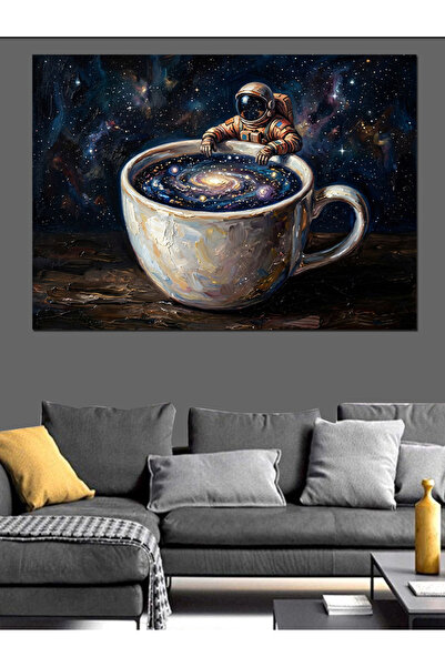 Artmeg Universe and Astronaut Decorative Canvas in a Coffee Cup - Mdf Wood Pa...