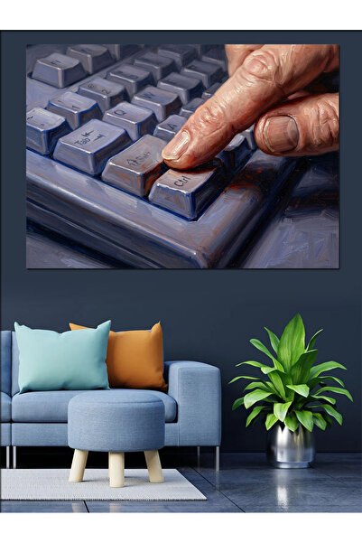 Artmeg Hand Pressing on the Keyboard Close-Up Decorative Canvas - Mdf Wood Pa...