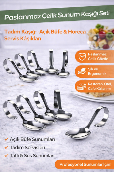Biradlı Paslanmaz Çelik Sunum Kaşığı Seti | Tadım Kaşığı | Açık Büfe & Horeca...