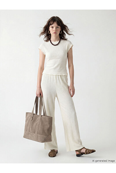 LC Waikiki Nevavm Textured Women's Trousers with Elastic Waist