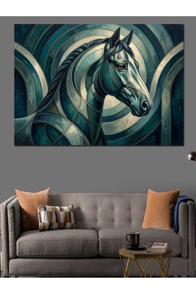 Artmeg Pânză decorativă modernă cu cap de cal cu dungi circulare - Tablou din...