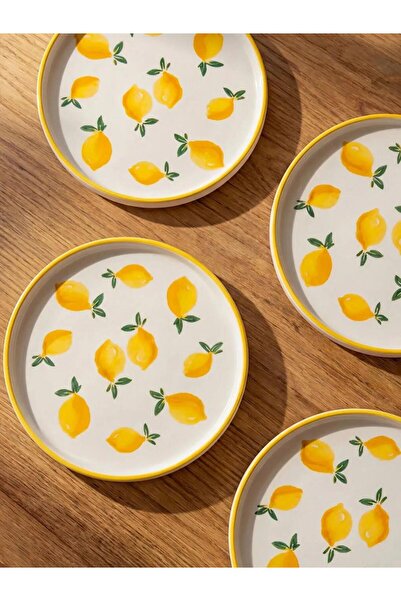 LC Waikiki Σετ 4 κεραμικών πιάτων με μικτό σχέδιο λεμονιού 20 εκ. (S6)