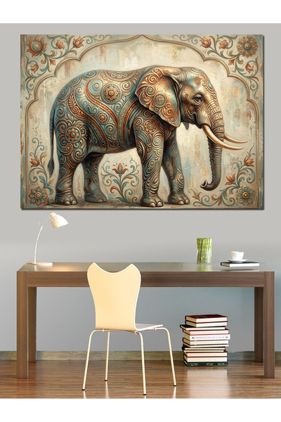 Artmeg Figurină de elefant decorată și împodobită, pânză decorativă - Masă di...