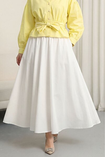 Modamorfo Καλοκαιρινή λινή φούστα με φερμουάρ και επένδυση - λευκή