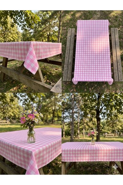 sarena Pink and White Plaid Checkered Tablecloth, Table Cloth, Picnic Cloth