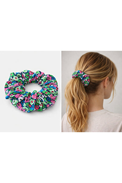 HALHALMILL Renkli Çiçekli Desen Scrunchie Simit Toka