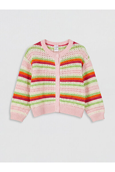 LC Waikiki Peak New Season Crew Neck Striped Girls' Knitwear Cardigan