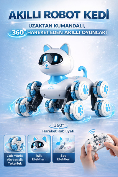 Shem Uzaktan Kumandalı LED Işıklı Ses Efektli 360° Hareket Eden Oyuncak Akıll...
