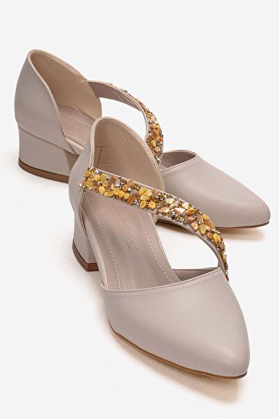 CCWAY AYAKKABI Γυναικεία πέδιλα με παπιγιόν και πέτρινο τακούνι ΜΠΕΖ ΔΕΡΜΑΤΙΝΑ