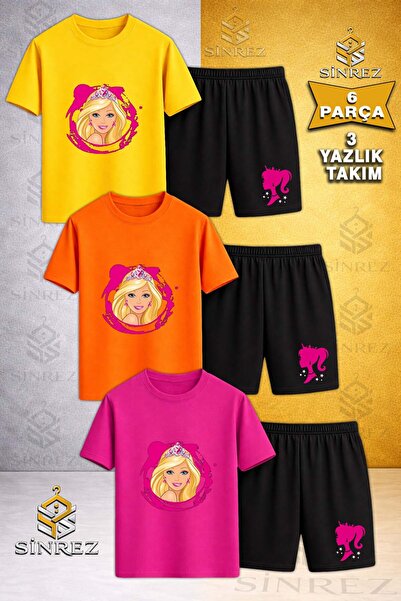 SİNREZ Tricou cu gât rotund imprimat pentru copii PRINCESS HEAD PINK CANVAS I...