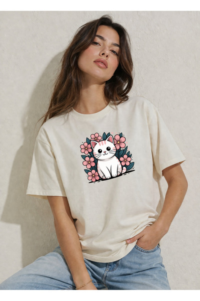 FREAK T-SHIRT Γυναικείο μπλουζάκι εκρού oversize – με μοντέρνα γραφική στάμπα...