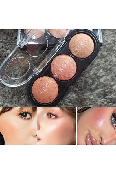 Seckinnn 3’lü Aydınlatıcı Paleti – Işıltılı Highlighter Seti (Bronz, Şampanya...