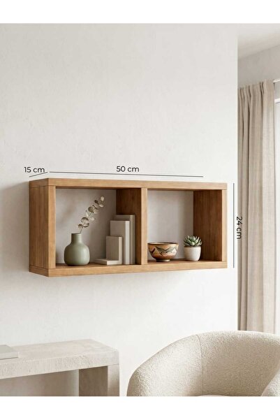 Aurean 2 Bölmeli Duvar Rafı Atlantik Çam 50x24x15 cm Dekoratif Ahşap Raf