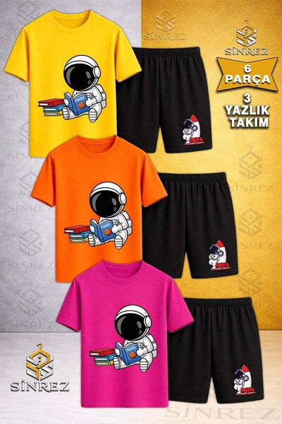 SİNREZ Tricou imprimat cu gâtul tip crewneck pentru copii ASTRONAUT READING B...