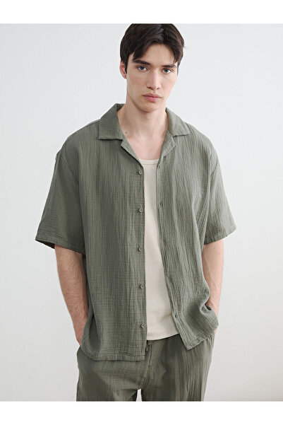 LC Waikiki Nevavm Loose Fit Resort Collar Muslin Men's Shirt with a Difference