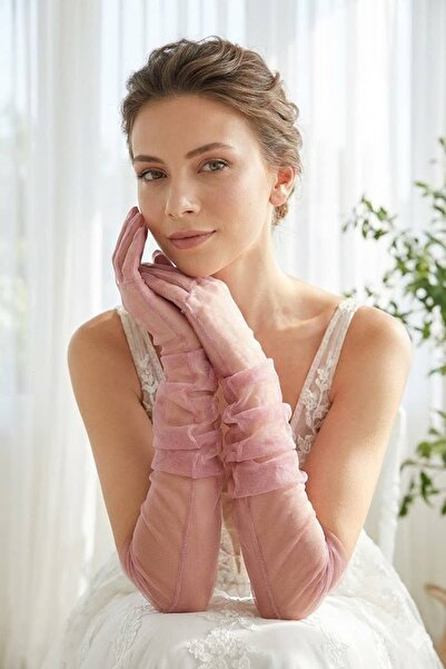 Hobigram Avelisse Couture Γάντια από ολόκληρο τούλι σε χρώμα Dusty Rose – Κομ...