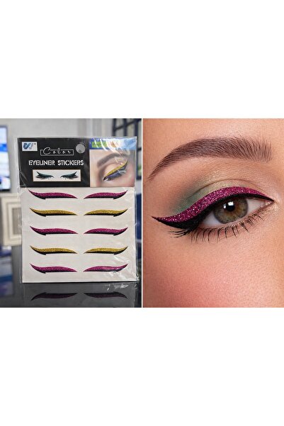 Seckinnn Renkli Simli Eyeliner Sticker Seti – Hazır Kuyruklu Yapıştırma Eyeli...