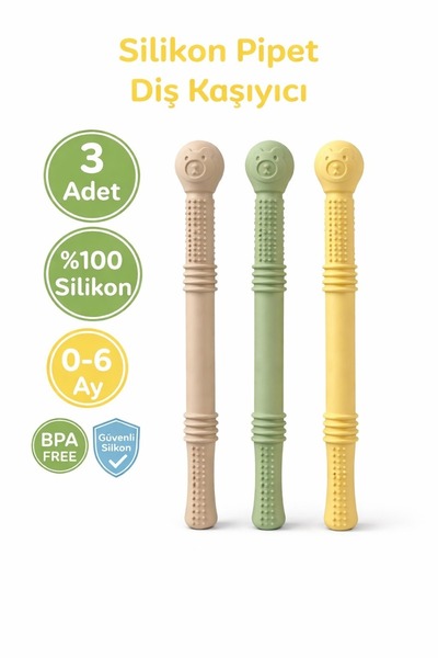 ERMA HOME Silikon Pipet & Diş Kaşıyıcı Set – 3’lü (Bej, Yeşil & Sarı)