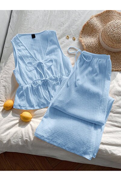 poswicon Γιλέκο με δέσιμο μπροστά και διακοσμητικά κορδόνια, παντελόνι με φαρ...