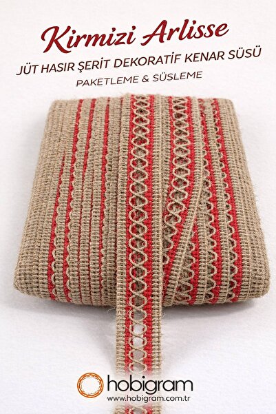 Hobigram Κόκκινη διακοσμητική κορδέλα από άχυρο γιούτας Arlisse, στολίδι συσκ...