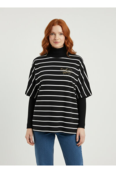 Neden Tekstil Γυναικείο μπλουζάκι oversize με μαύρες και λευκές ρίγες