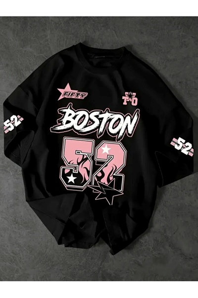 styl ora Boston 52 Graphic T-Shirt - White Streetwear Tee Shirt, Bold Flame N...
