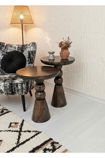 ASELYA HOME Doğal Ahşap 2’li Set Mantar Yan Sehpa Modern Tasarım Fiskos Zigon...