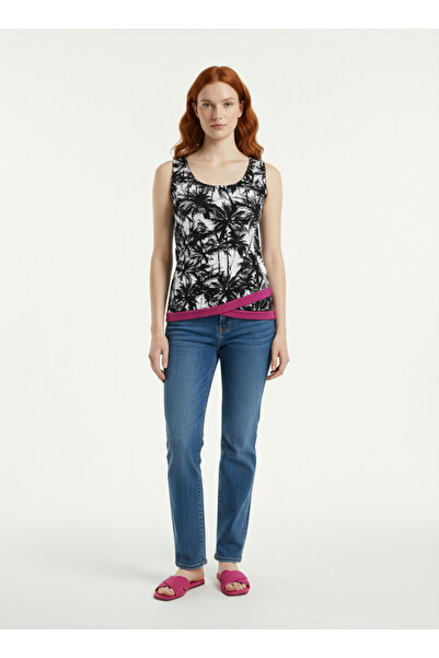 Neden Tekstil Γυναικεία μαύρο-λευκή μπλούζα με τροπικά σχέδια και τιράντες