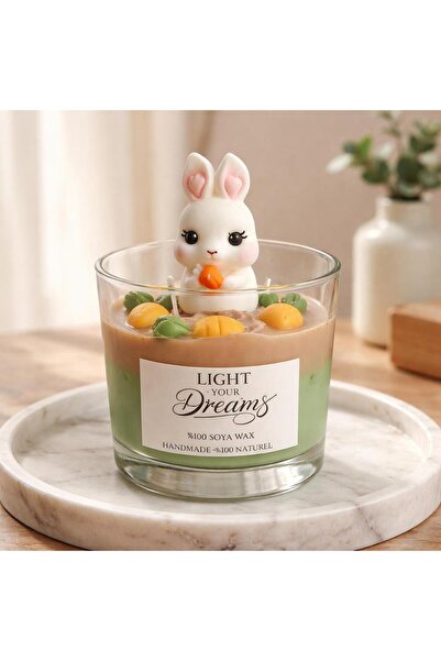 Lİght Your Dreams Tavşan Figürlü Dekoratif Mum %100 Doğal Soya Wax El Yapımı ...
