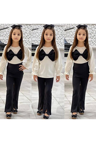RÜYA KİDS Girl's Bow Detailed Spanish Style Top and Bottom 2-Piece Set