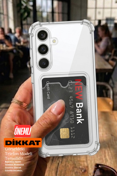 emybox SAMSUNG M32 Şeffaf Kartlıklı Telefon Kılıfı | Darbe Emici Köşe Korumalı