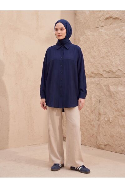 Foremia Front Robe Detailed Tunic-Navy Blue