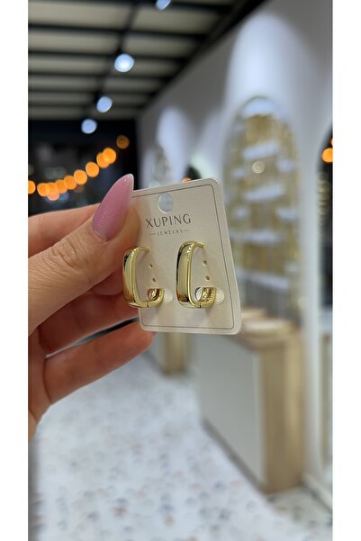 SU PERİSİ TAKI BİJUTERİ XUPİNG KARARMAZ 14K GOLD KALIN DİKDÖRTGEN KÜPE