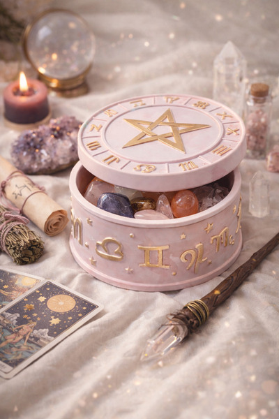 PELIUS Spritüel, Burç, Astroloji Temalı, Altın Detaylı, Pembe Zodyak Takı Kut...