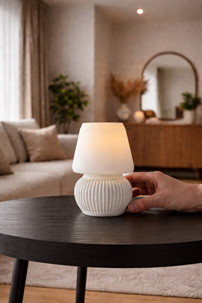 zulya Modern Mantar Tasarımlı LED Mumluk – 13 cm Dekoratif Gece Lambası | Sıc...