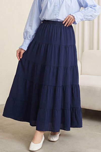 Modamorfo Elastic Waist Muslin Skirt - Navy Blue
