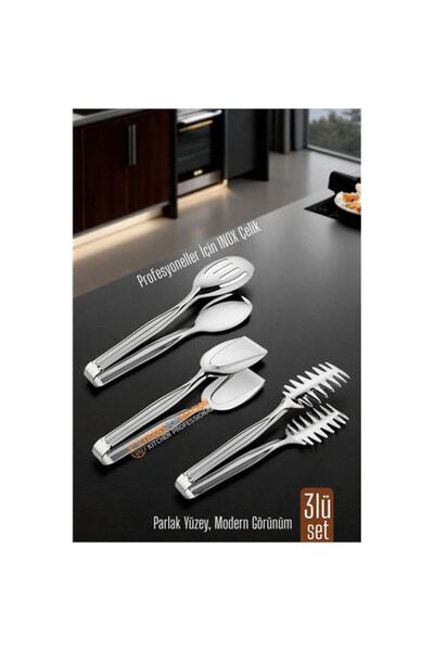ModaCar 3-Piece Inox Steel Kitchen Tongs Set - Pasta Pasta Salad Multi-Purpos...