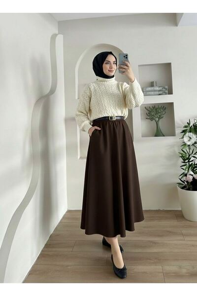Naknaku Belt Detail Skirt-Brown