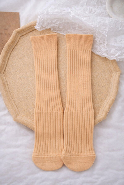 ues Salmon Color Below-Knee Ribbed Socks (Cotton, Soft, Stretchy)