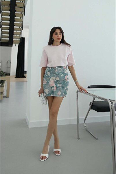 Havoş Μπλε Μίνι Τζιν Φούστα με Σχέδιο Ρόμπερ