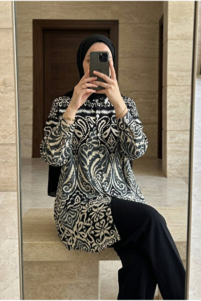 Kirazca Butik Γυναικείο πουκάμισο τουνίκ με γεωμετρικά σχέδια και άνετη εφαρμογή